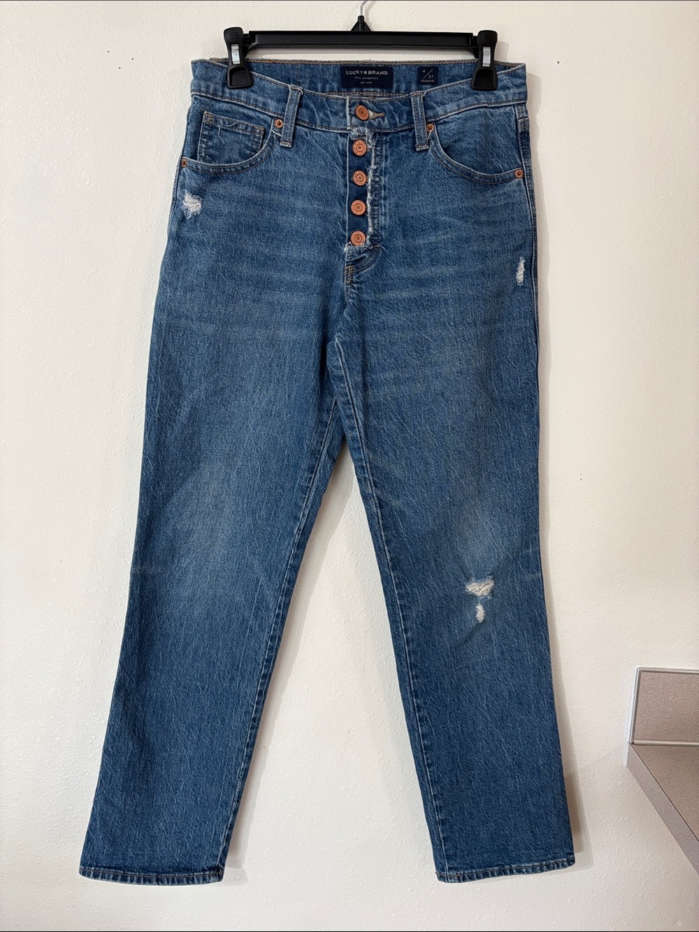 Lucky Brand Exposed Button Fly Medium Wash Distressed Jeans Size 4/27 Regular